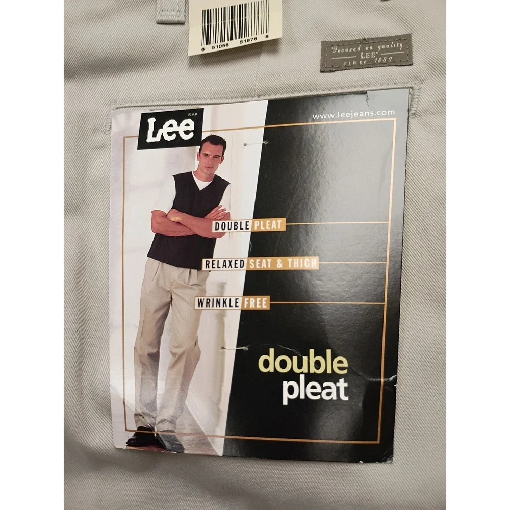 Lee‎ Mens Double Pleat Relaxed Fit Wrinkle Free Khaki Trousers 38x32